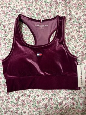Tommy Hilfiger Velvet Racerback Sports Bra - Plum/Burgundy